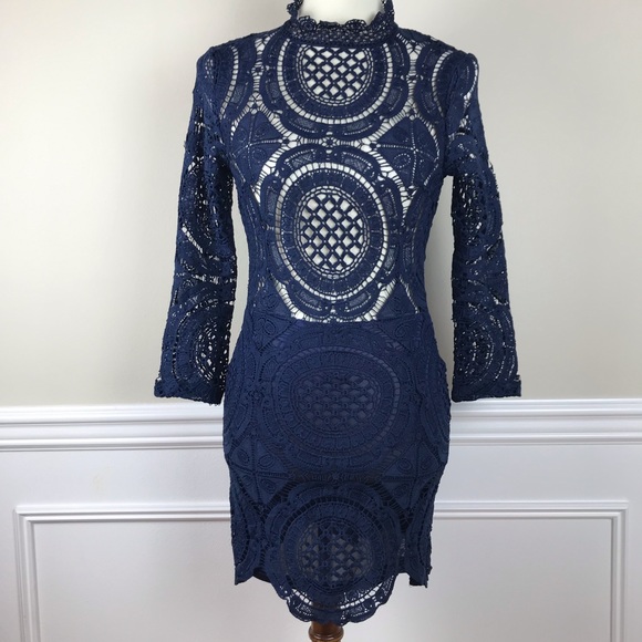 SHEIN | Navy Blue Crochet Mini Dress - Picture 2 of 7